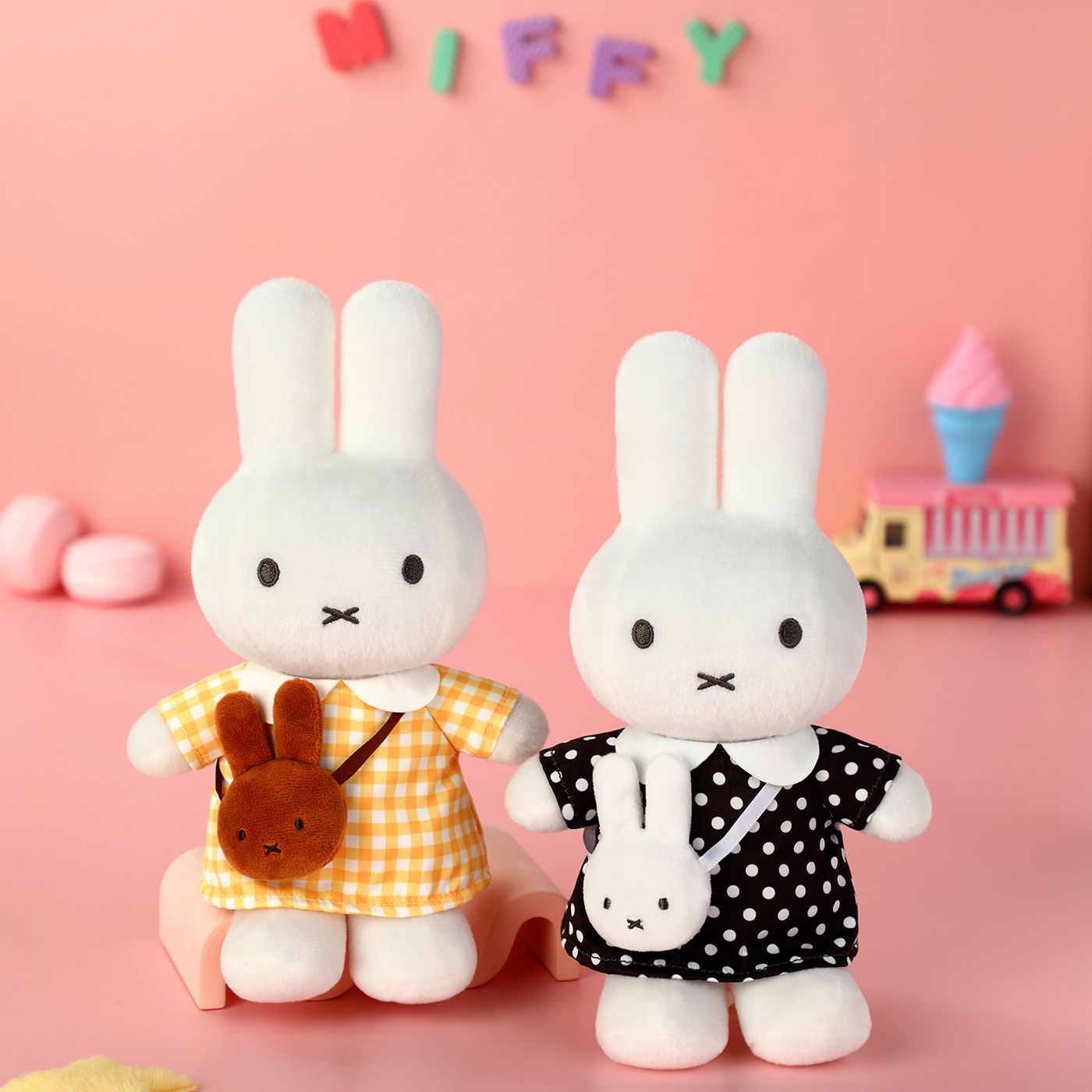 VIPO Miffy 黃色格紋連身裙毛公仔 | MIF37623