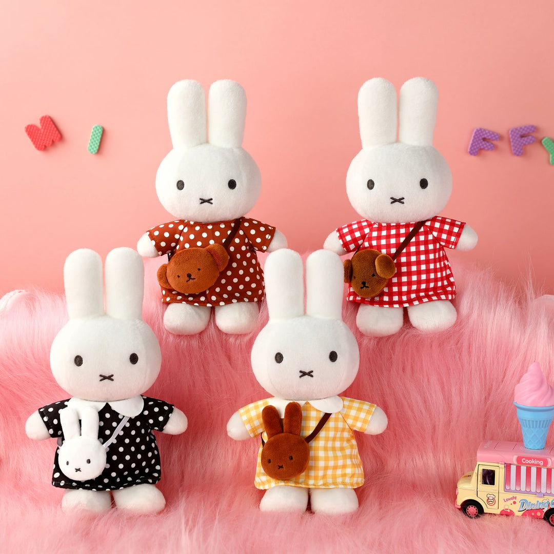 VIPO Miffy 黃色格紋連身裙毛公仔 | MIF37623