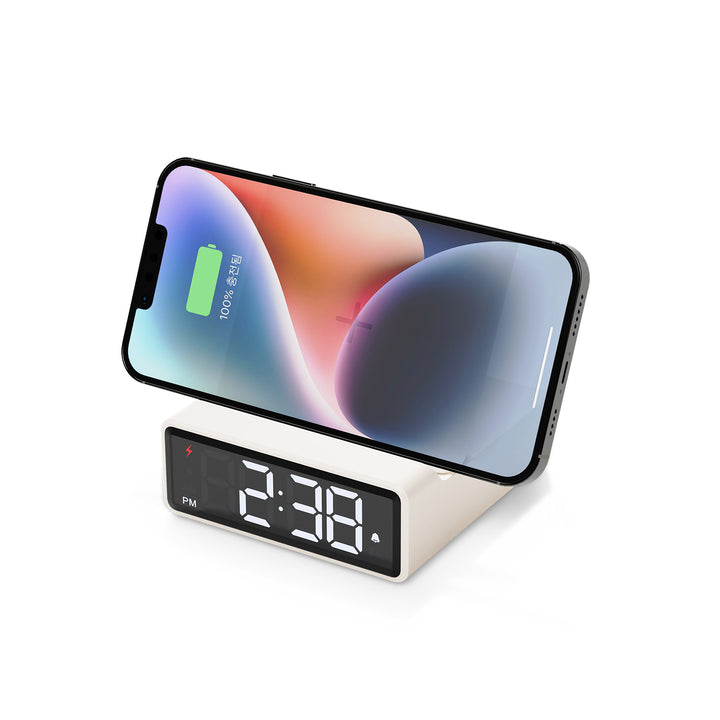 mooas 15W Mini Square Wireless Charging Alarm Clock - Beige MO-MC-W7BE