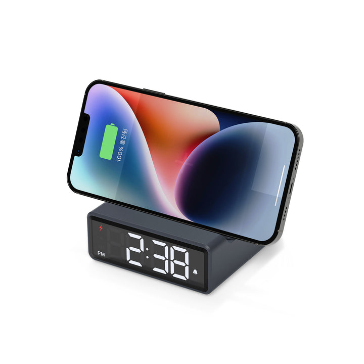 mooas 15W Mini Square Wireless Charging Alarm Clock - Dark Gray MO-MC-W7DG