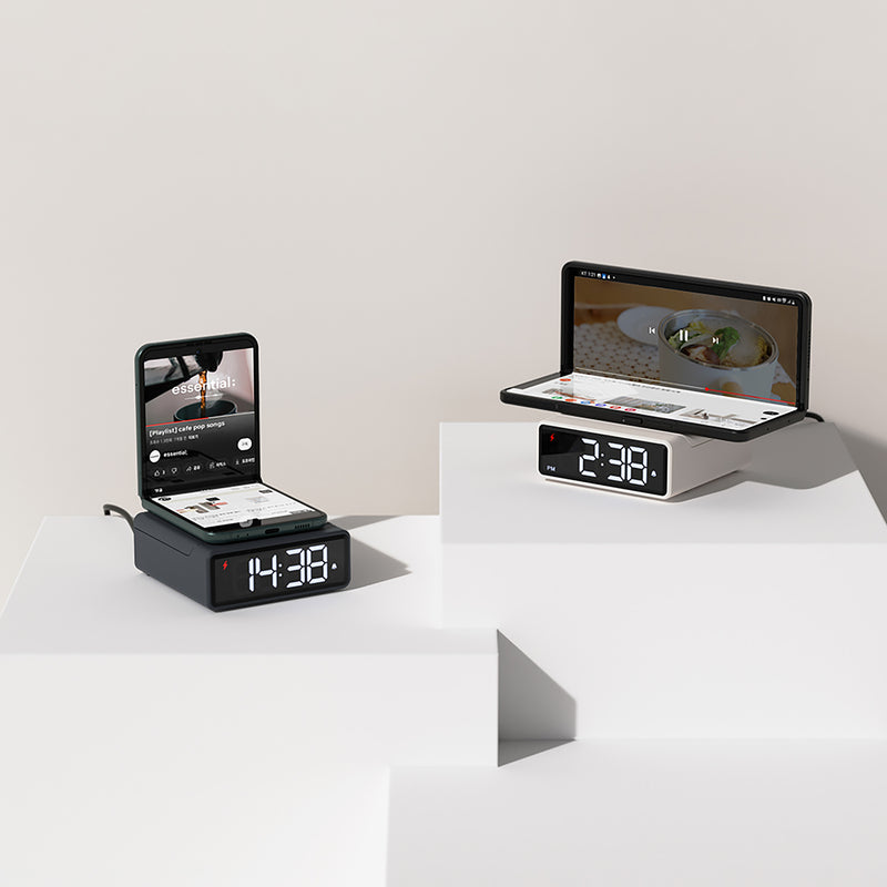 mooas 15W Mini Square Wireless Charging Alarm Clock - Beige MO-MC-W7BE