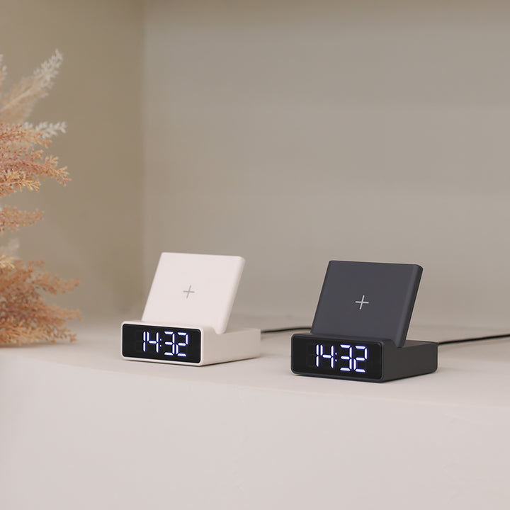 mooas 15W Mini Square Wireless Charging Alarm Clock - Dark Gray MO-MC-W7DG