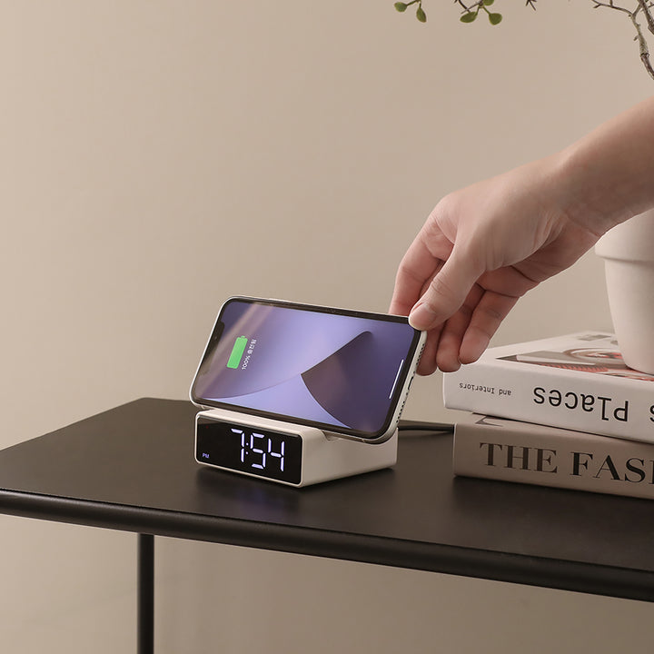 mooas 15W Mini Square Wireless Charging Alarm Clock - Dark Gray MO-MC-W7DG