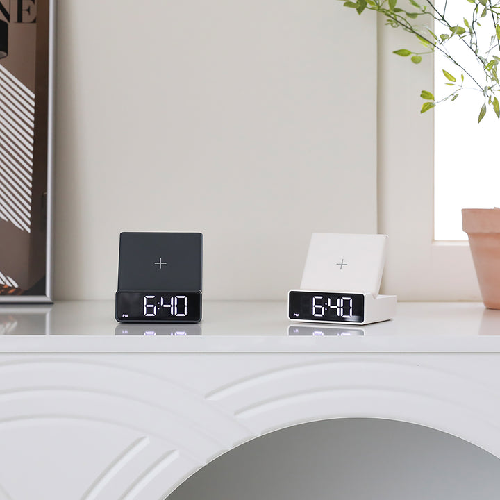 mooas 15W Mini Square Wireless Charging Alarm Clock - Dark Gray MO-MC-W7DG