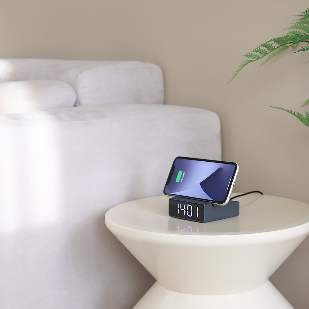 mooas 15W Mini Square Wireless Charging Alarm Clock - Beige MO-MC-W7BE