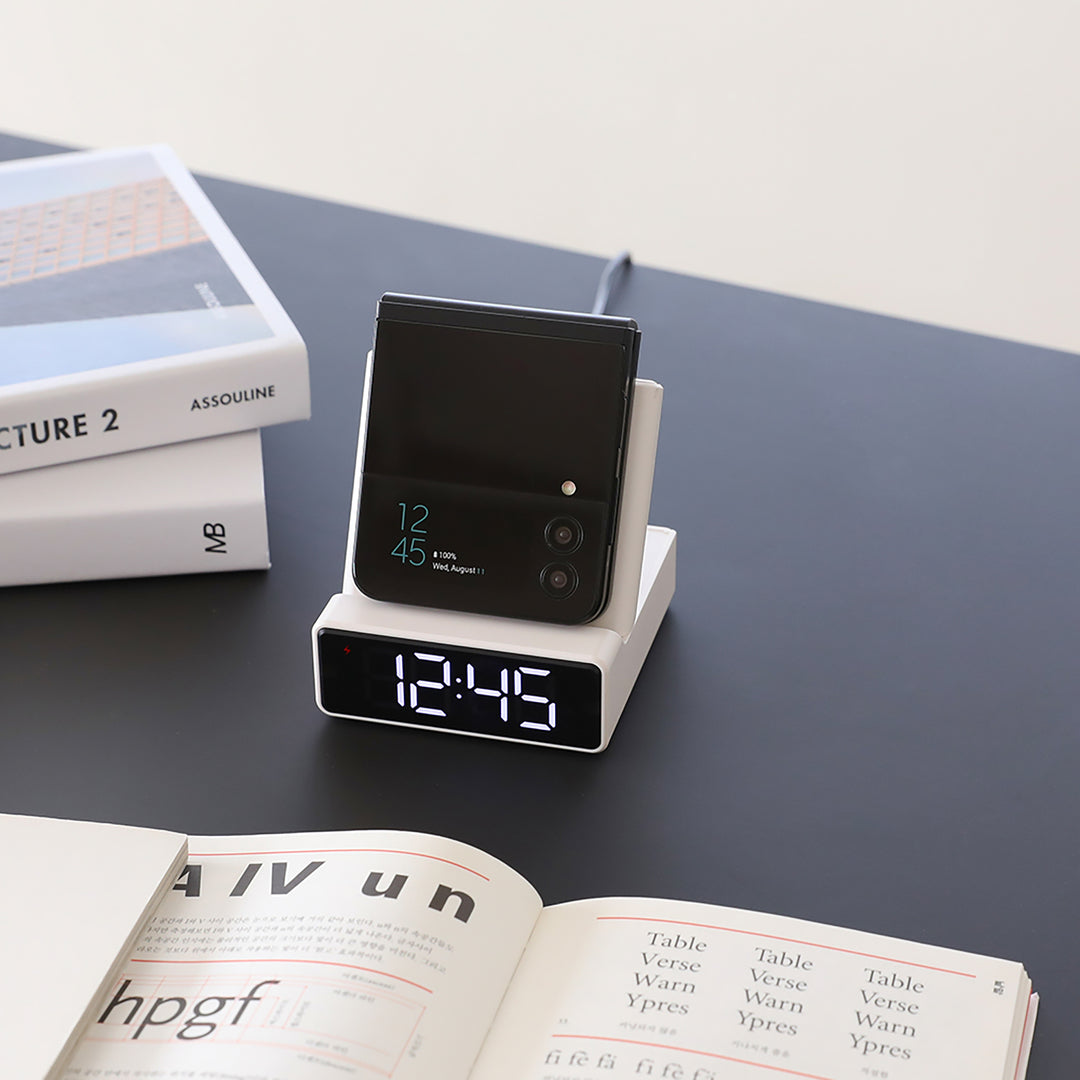 mooas 15W Mini Square Wireless Charging Alarm Clock - Beige MO-MC-W7BE