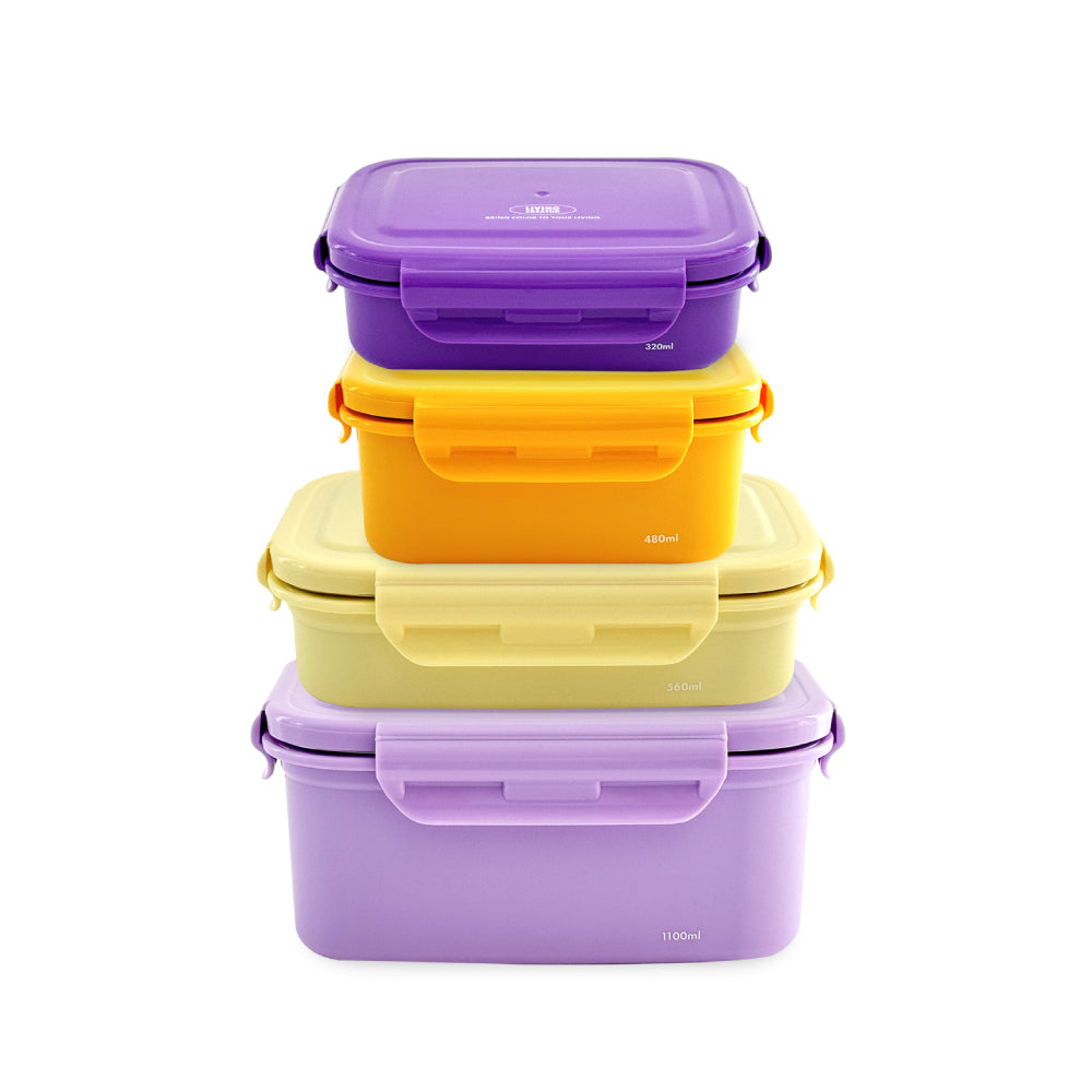 Living Creator Keeper Ten 雙層不銹鋼食物盒4件套裝 - 紫黃色