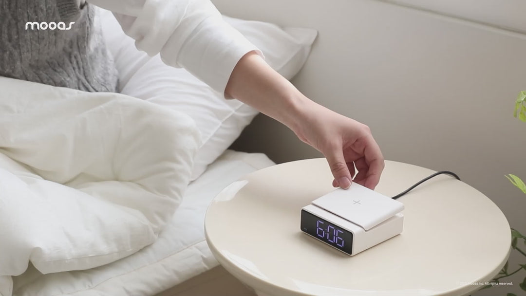 mooas 15W Mini Square Wireless Charging Alarm Clock - Dark Gray MO-MC-W7DG